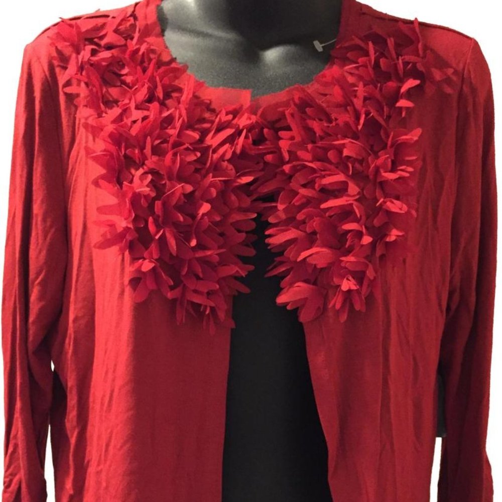 Red Ruffle Knit Cardigan ~  Size Large